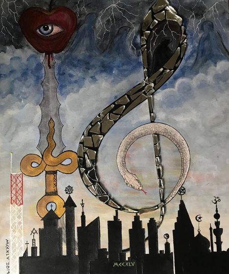 The fall and the rise by MCCXLV, mixed media on canvas, 2019